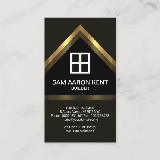 ブラウンエレガンス金ゴールドフェイクホームビルダー建築 名刺 (正面)