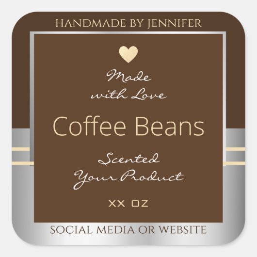 ブラウンエレガントおよびシルバー製品の包装ラベル スクエアシール (正面)
