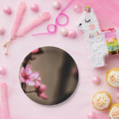 ブラウンエレガントとピンクの日本のさくらんぼ ペーパープレート (パーティー)