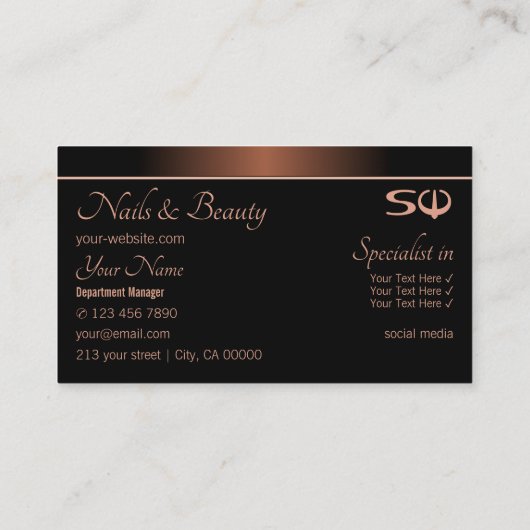 ブラウンエレガントとブラックとイニシャルプロフェッショナル 名刺 (裏面)
