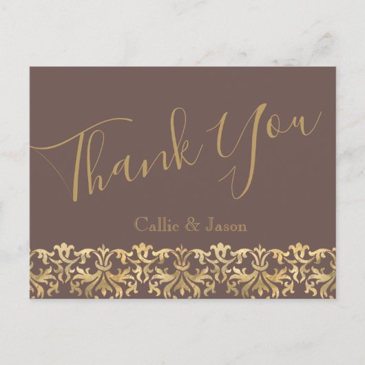 ブラウンエレガントと金ゴールド結婚の感謝 ポストカード (正面)