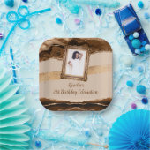 ブラウンエレガントアゲート写真招待状 ペーパープレート (パーティー)