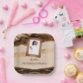 ブラウンエレガントアゲート写真招待状 ペーパープレート (パーティー)