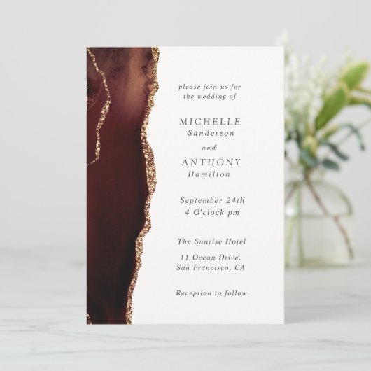 ブラウンエレガントアゲート金ゴールド招待状 招待状 (スタンド正面)