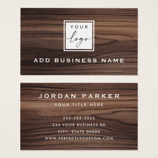 ブラウンエレガントウッド粒子ルックロゴ名刺 (正面&裏面)