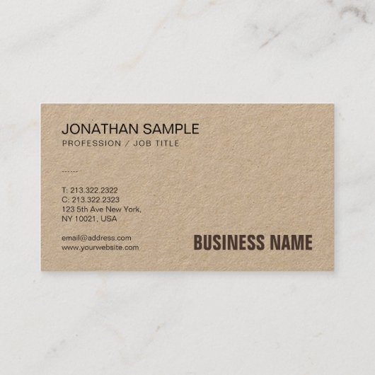ブラウンエレガントク実在ラフト紙モダンテンプレート 名刺 (裏面)