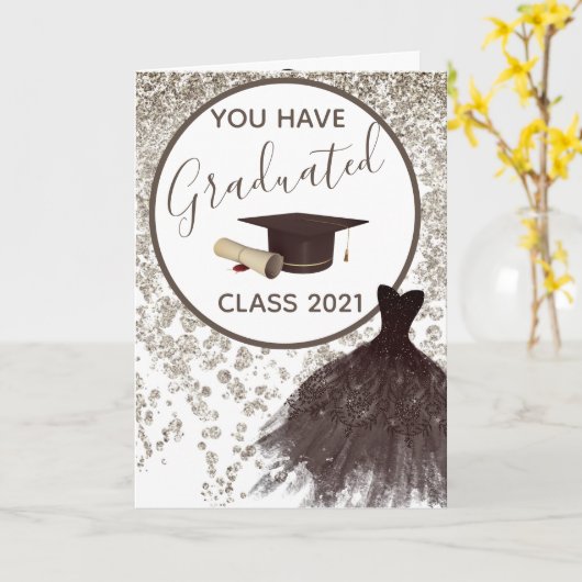 ブラウンエレガントグリッターあなたがドレスグラード衣服することができる カード (黄色い花)