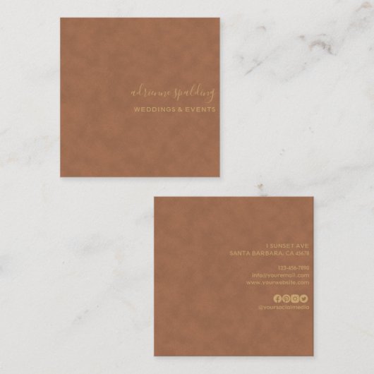 ブラウンエレガントスエードレザーテクスチャプロフェッショナル スクエア名刺 (正面/裏面)