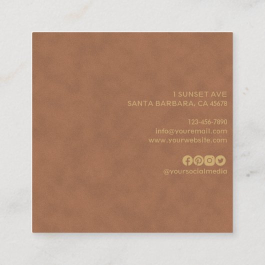 ブラウンエレガントスエードレザーテクスチャプロフェッショナル スクエア名刺 (裏面)