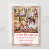 ブラウンエレガントタータンチェック3家族の写真コラージュhappy シーズンカード (正面)