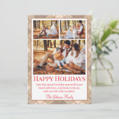 ブラウンエレガントタータンチェック3家族の写真コラージュhappy シーズンカード (スタンド正面)