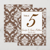 ブラウンエレガントダマスクのウェディングテーブル番号 ポストカード (正面/裏面)