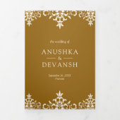 ブラウンエレガントダマスク伝統的インディアン結婚ズ 三つ折り招待状 (カバー)