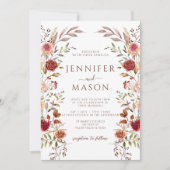 ブラウンエレガントテラコッタ秋結婚フローラのQR 招待状 (正面)