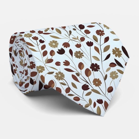ブラウンエレガントトーンのニュートラルフローラルパターン ネクタイ (ロール)