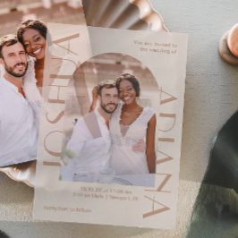 ブラウンエレガントフォトアー結婚チ ベラム紙招待状