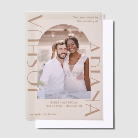 ブラウンエレガントフォトアー結婚チ ベラム紙招待状 (オフセット)