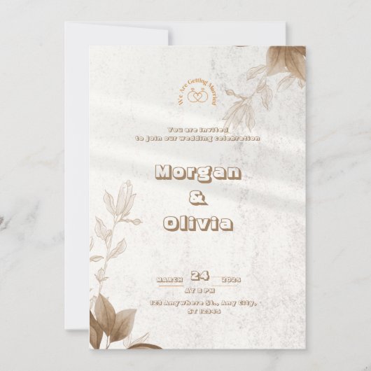 ブラウンエレガントフローラ結婚式招待状 招待状 (正面)