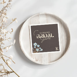 ブラウンエレガントブルーウォーター色フローラブライダルシャワー スタンダードカクテルナプキン