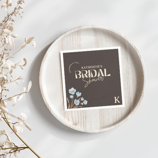 ブラウンエレガントブルーウォーター色フローラブライダルシャワー スタンダードカクテルナプキン