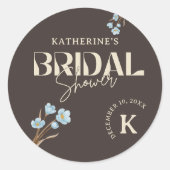 ブラウンエレガントブルーウォーター色フローラブライダルシャワー ラウンドシール (正面)