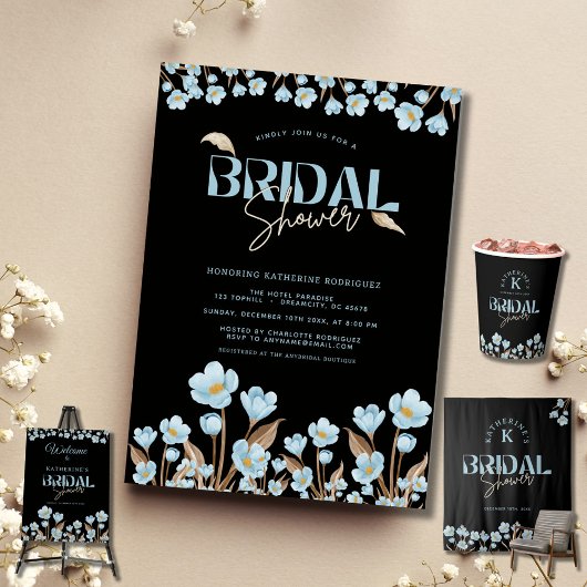 ブラウンエレガントブルーウォーター色フローラブライダルシャワー ラウンドシール