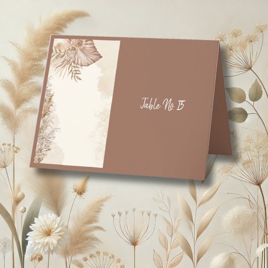 ブラウンエレガントボホ結婚ニュートラルのテーブルカード サンキューカード