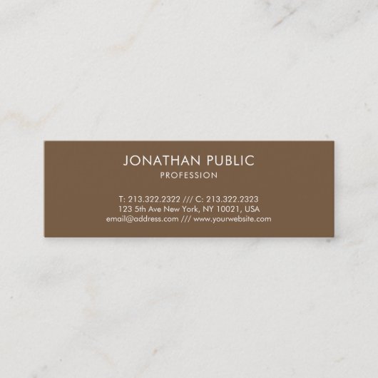 ブラウンエレガントミニマモダンリストデザインシックプレーン スキニー名刺 (正面)