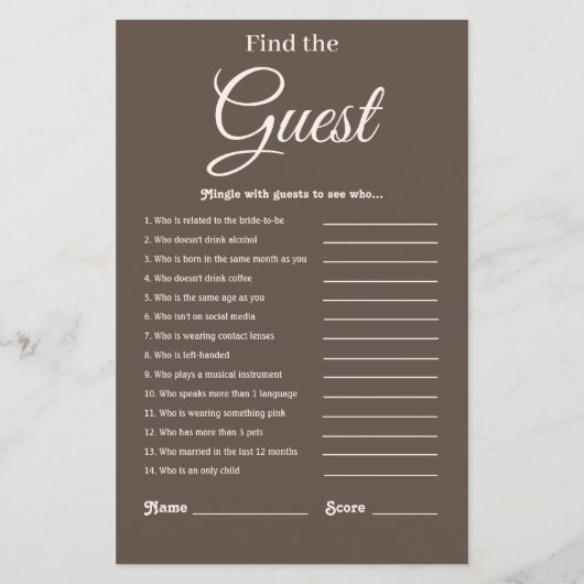 ブラウンエレガントモダンブライダルシャワーゲーム (裏面)