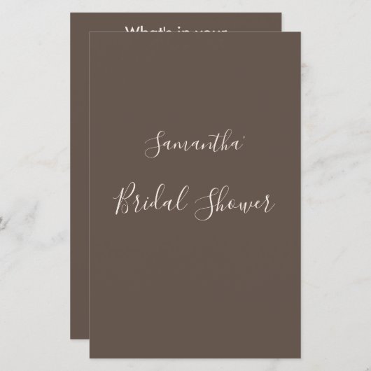 ブラウンエレガントモダンブライダルシャワーゲーム (正面/裏面)