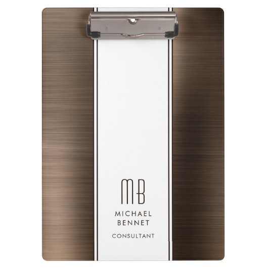 ブラウンエレガントモノグラムのビジネス クリップボード (正面)