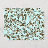 ブラウンエレガントヴィンテージダマスクオンライトアクアブルー 出欠カード (正面/裏面)