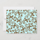 ブラウンエレガントヴィンテージダマスクオンライトアクアブルー 出欠カード (正面)