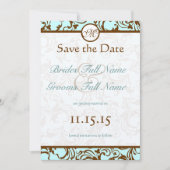 ブラウンエレガントヴィンテージダマスクオンライトアクアブルー 招待状 (正面)