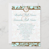 ブラウンエレガントヴィンテージダマスクオンライトアクアブルー 招待状 (正面)