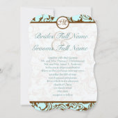 ブラウンエレガントヴィンテージダマスクオンライトアクアブルー 招待状 (正面)