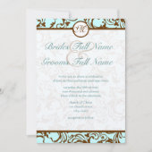 ブラウンエレガントヴィンテージダマスクオンライトアクアブルー 招待状 (正面)