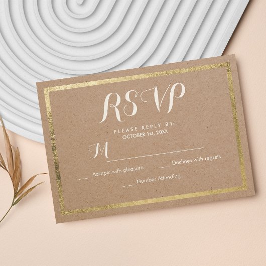 ブラウンエレガント紙フェイク金ゴールドモダンRSVPカード 出欠カード