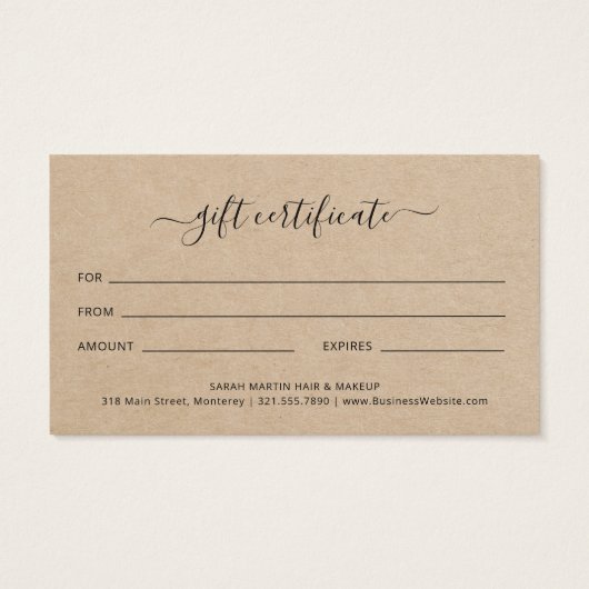 ブラウンエレガント美しいサロンギフト券 (裏面)