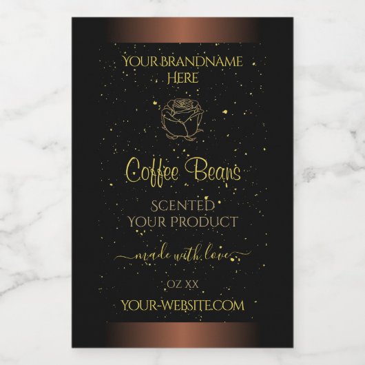 ブラウンエレガント製品ラベル金ゴールドソフトグリッターバラ フードラベル (シングルラベル)