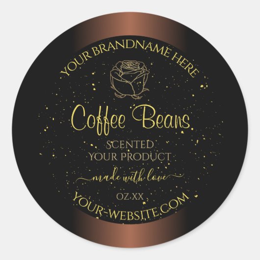 ブラウンエレガント製品ラベル金ゴールドソフトグリッターバラ ラウンドシール (正面)