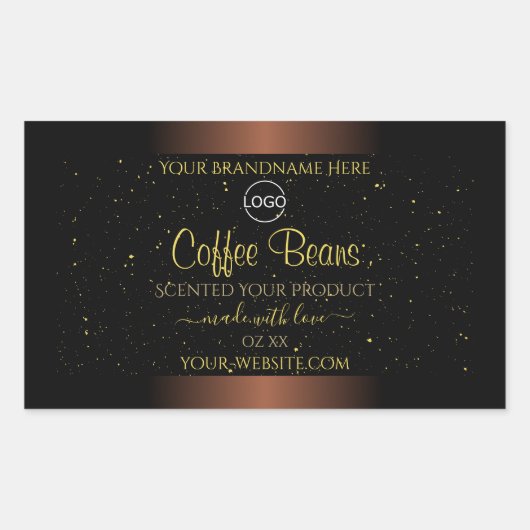 ブラウンエレガント製品ラベル金ゴールドソフトグリッターロゴ 長方形シール (正面)