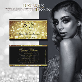 ブラウンエレガント金ゴールドグリッタースターズモノグラムブラック 名刺