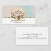 ブラウンエレガント金ゴールドグリッターロータス 名刺 (正面/裏面)