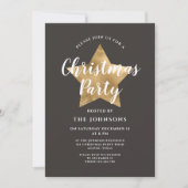 ブラウンエレガント金ゴールドスタークリスマスパーティー 招待状 (正面)