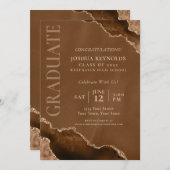 ブラウンエレガント金ゴールド瑪瑙の卒業パーティー 招待状 (正面/裏面)