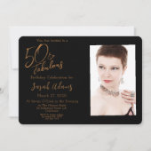 ブラウンエレガント50と素晴らしい誕生日パーティーの写真 招待状 (正面)