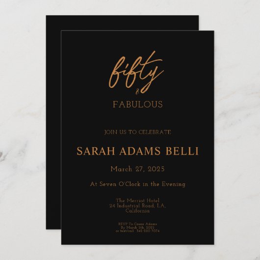 ブラウンエレガント50と素晴らしい誕生日パーティー 招待状 (正面/裏面)