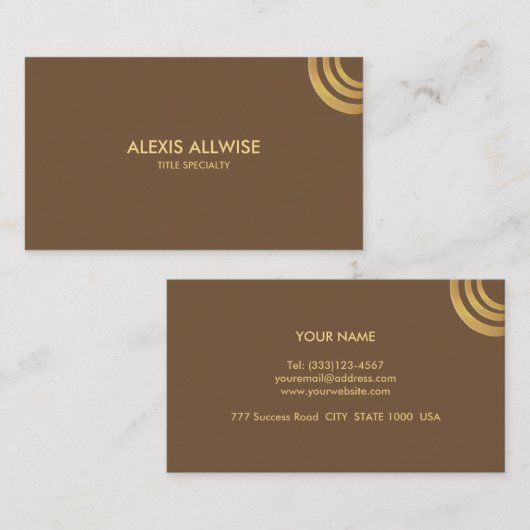 ブラウンエレガント&ゴールデンブラウンメタリックルックデザイン 名刺 (正面/裏面)