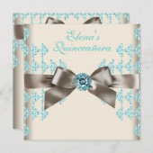 ブラウンエレガント&ティール(緑がかった色)ブルーキンセアニェラ 招待状 (正面/裏面)